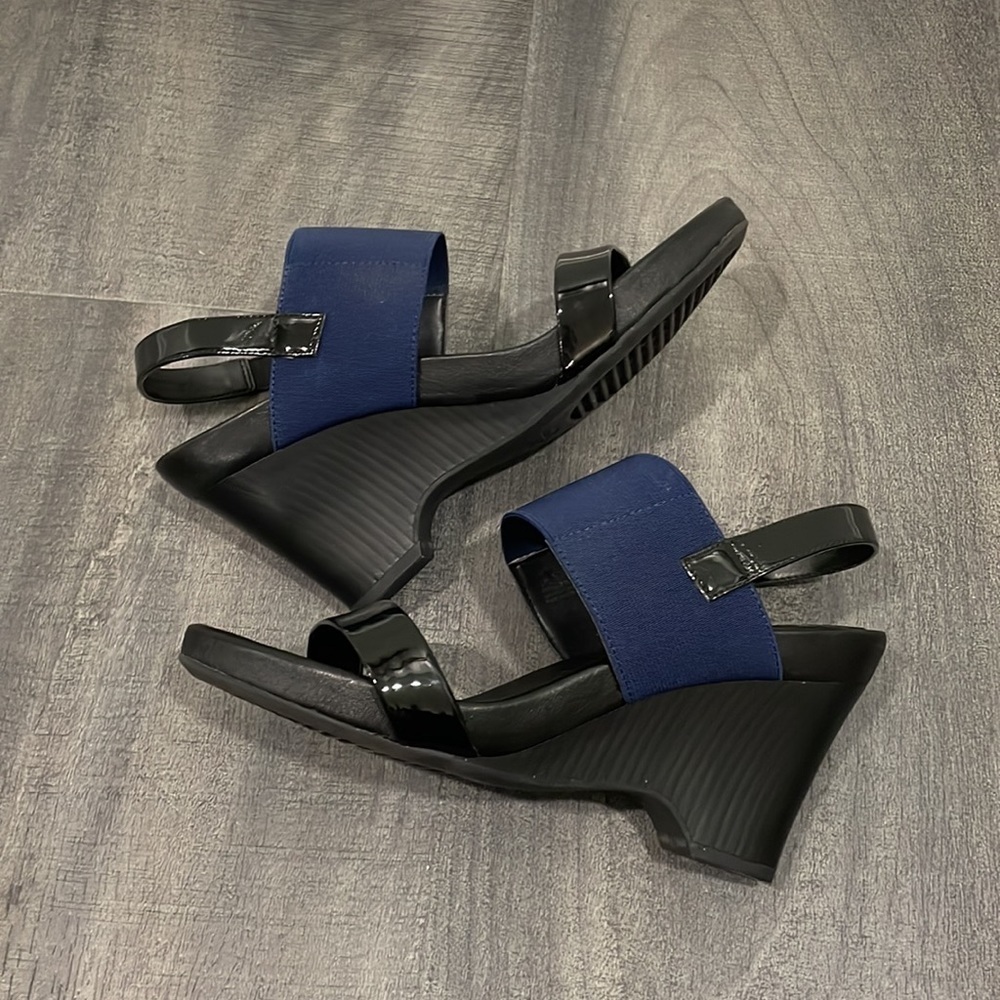 The Flexx blue & black give a lot wedge sandals size 9